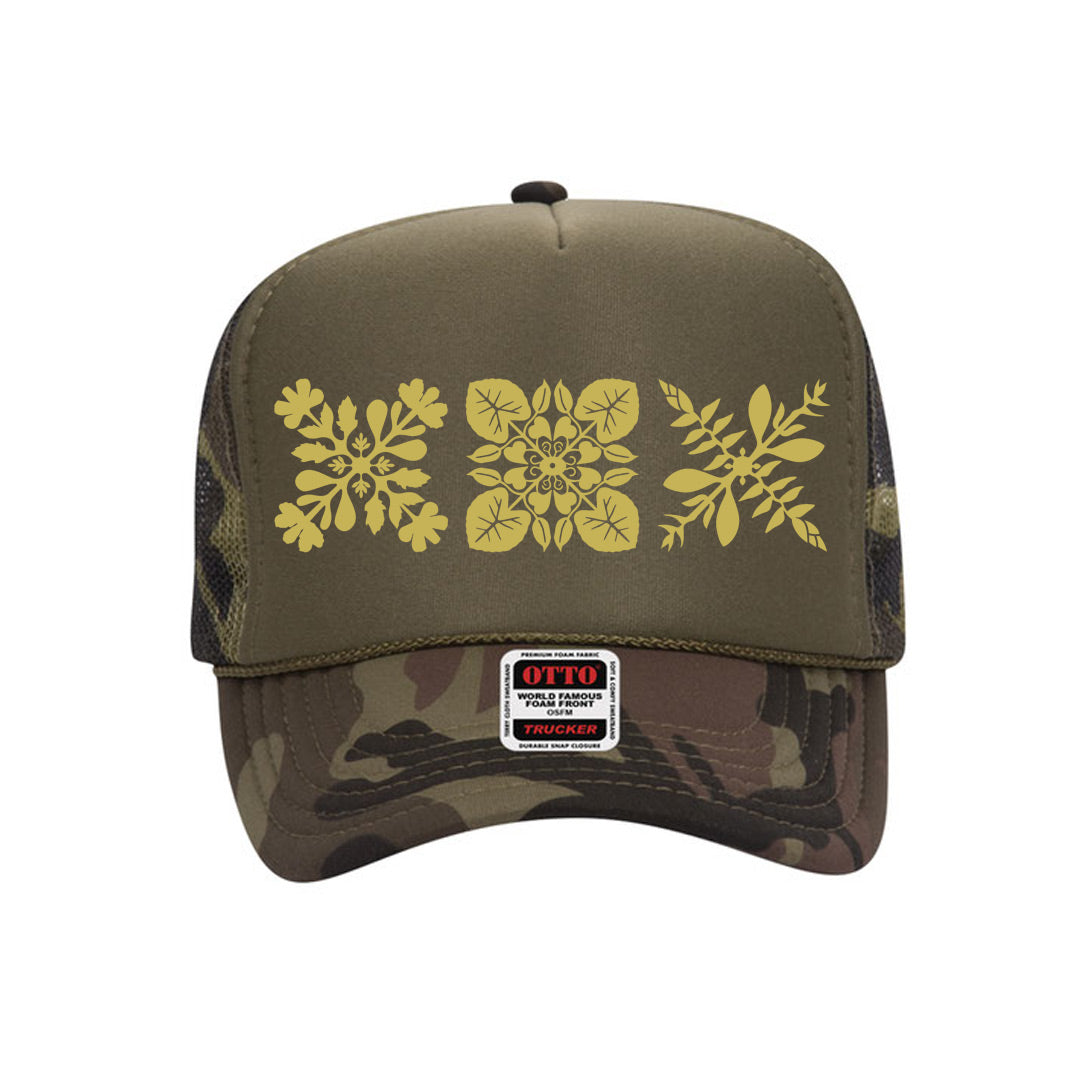 3Quilt Trucker Hat (Gold Print)